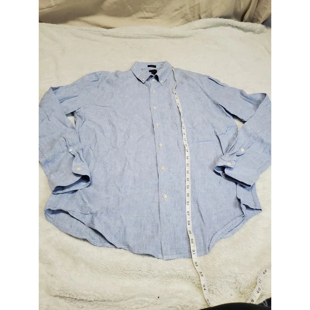 J. Crew Blue Linen Blend Button Dress Shirt Slim Fit Men Large Casual Classic